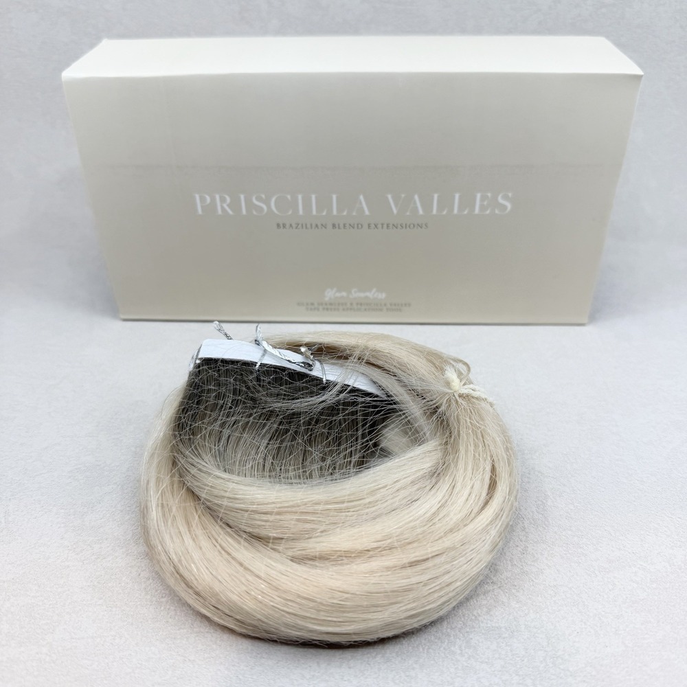 Glam Seamless x Valles Tape In Hair Extension 25" #15 Rooted Ice Platinum NEW